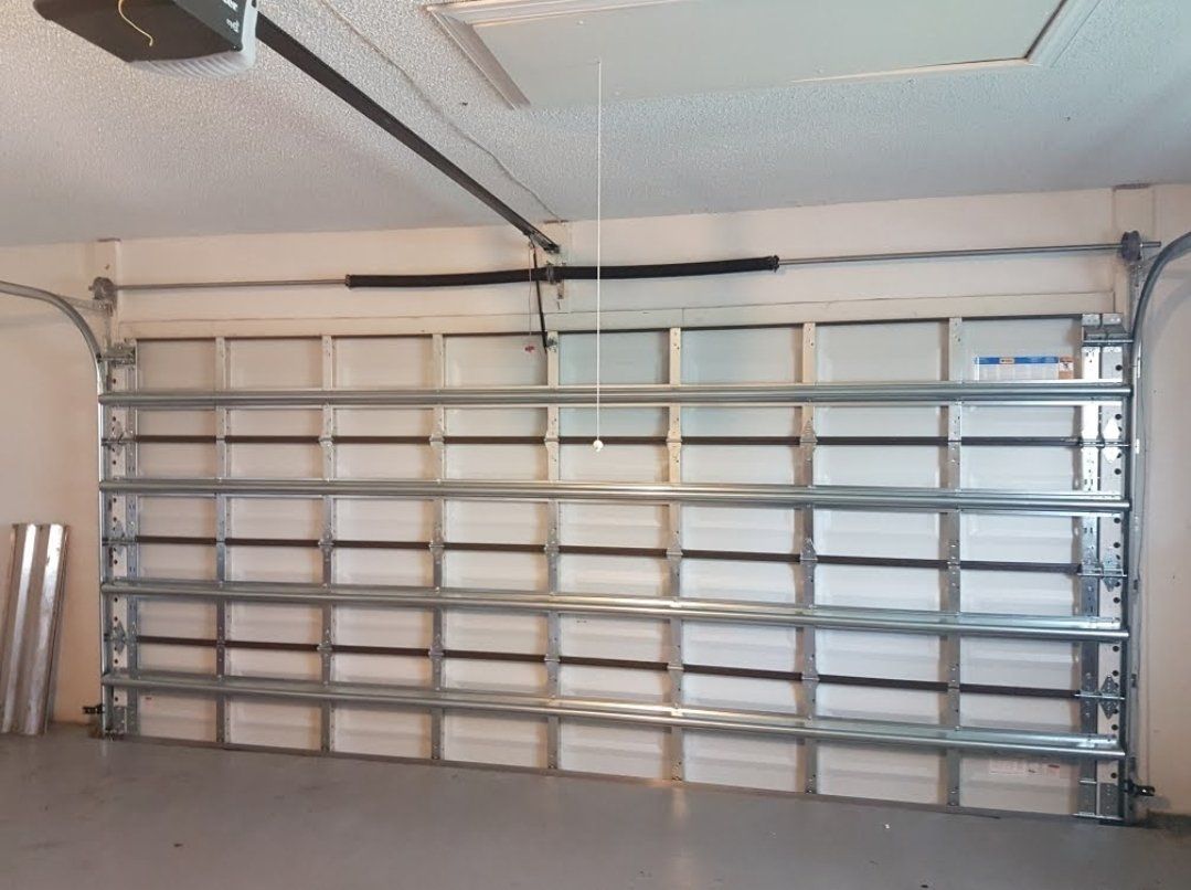 New garage door with opener installed, interior view